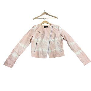 Skinnygirl Jeans Jacket Women Medium Peach Silk Dan Tie-Dyed Moto Asymmetric Zip